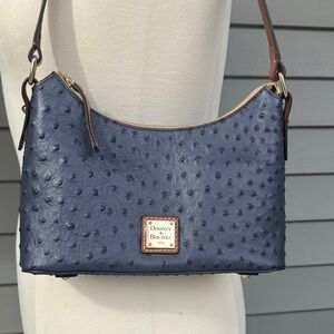 Dooney & Bourke Denim Blue Ostrich Baguette Shoulder Bag